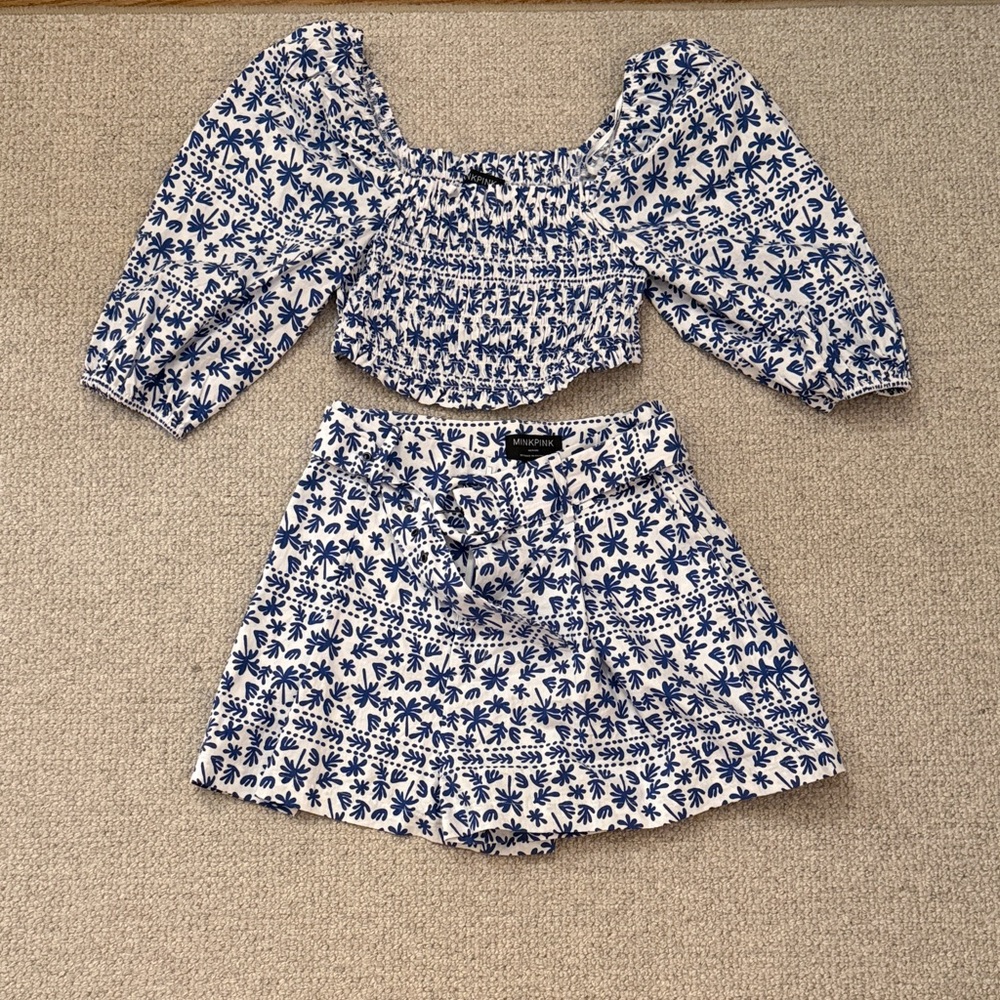 MINKPINK Blue and White Floral Set